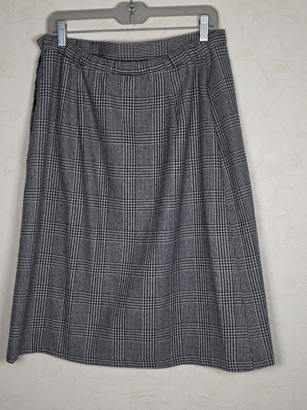 Vtg 90s Grey Houndstooth Plaid Midi Skirt Preppy Office Skirt Academia Size XL